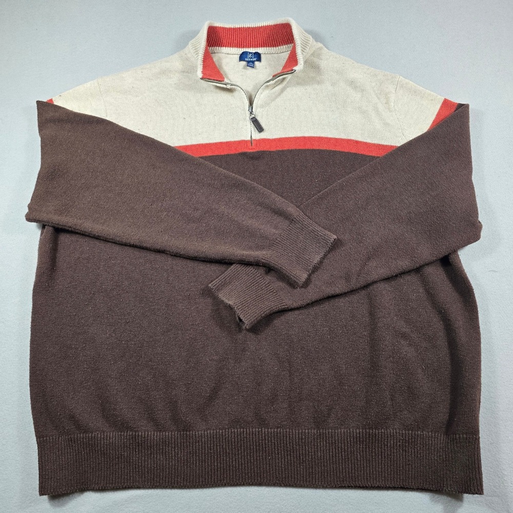 George Mens 3XL Brown Quarter Zip Sweater Colorblock Cotton Blend - Picture 3 of 8